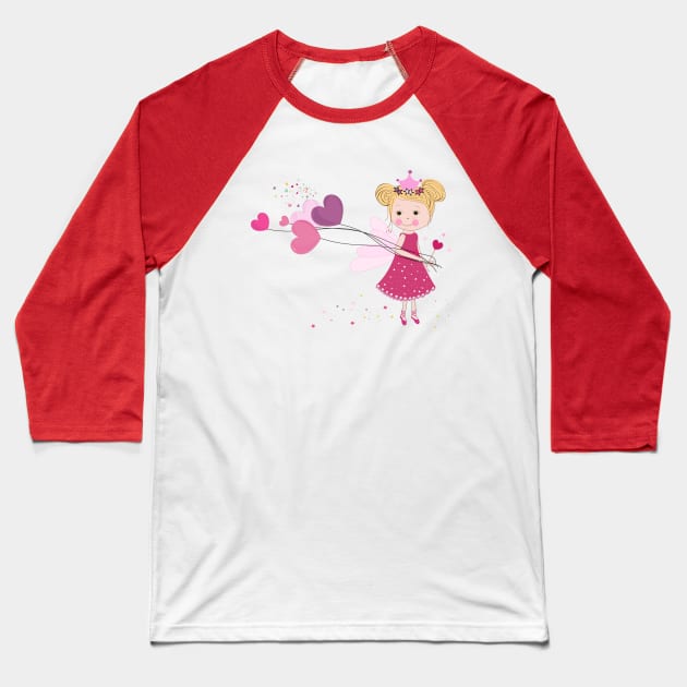 Fairy holding heart balloon. Banner style template design Baseball T-Shirt by GULSENGUNEL